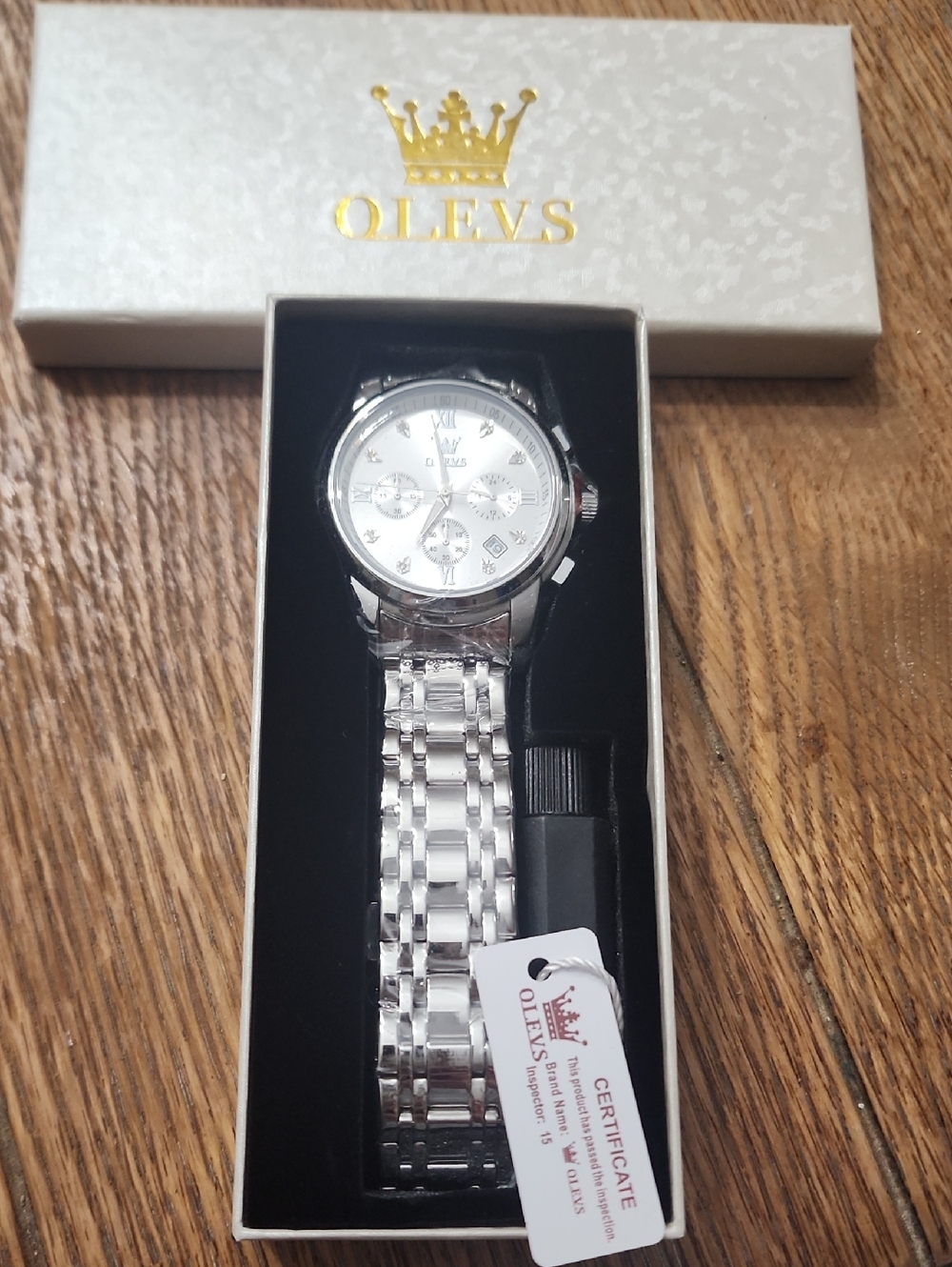 OLEVS Men's Silver Stainless Steel Chronograph Watch